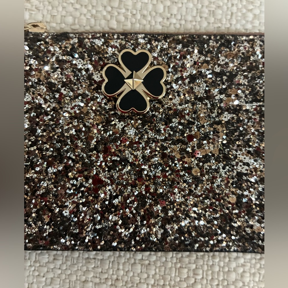 Kate Spade NWT Sparkling Black Glitter Card Holder/Case /Key Ring - Picture 3 of 7
